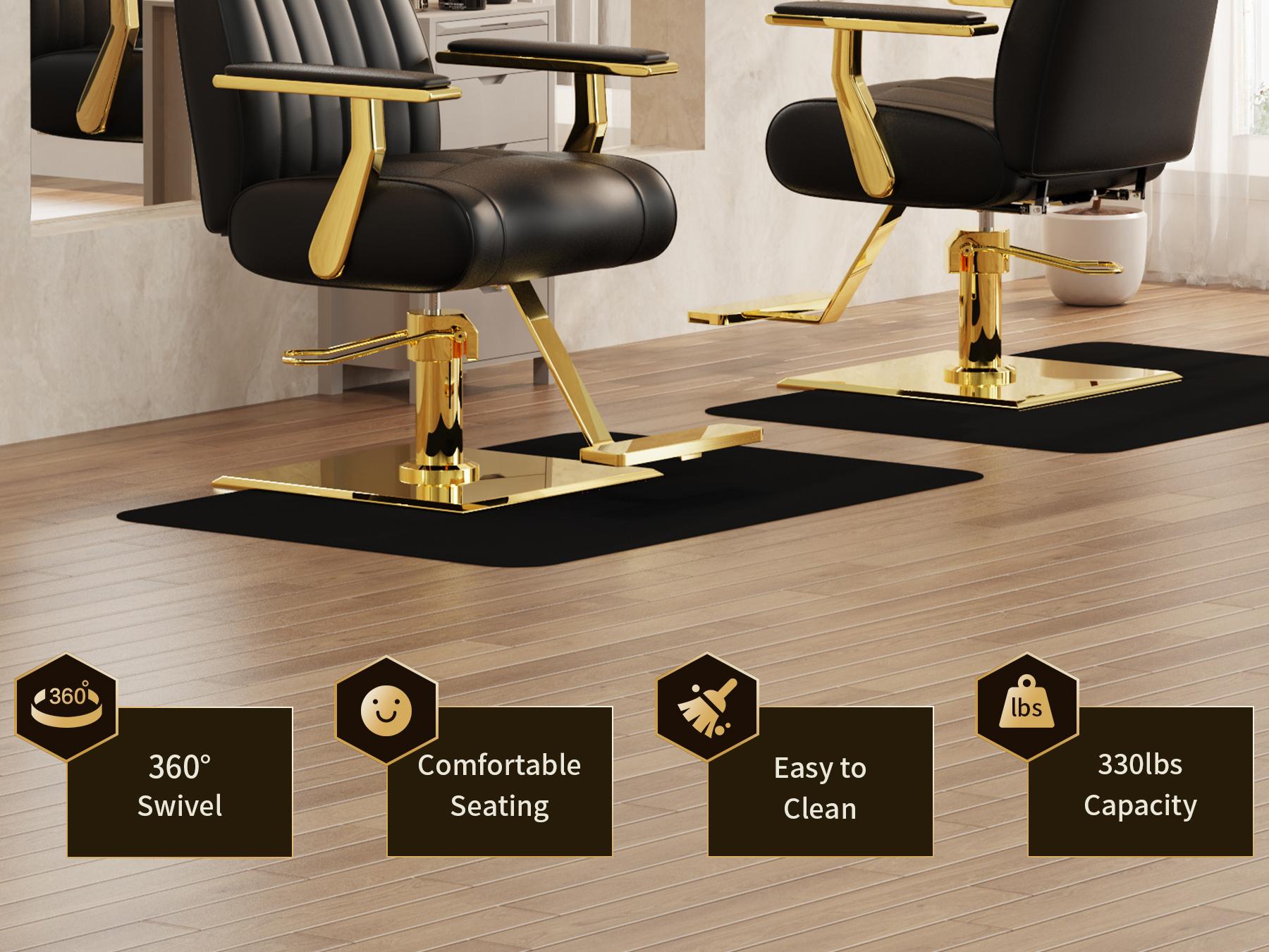 Baasha Luxury Black & Gold Salon Chair | Thick Memory Foam Cushion | 330lbs Heavy Duty | 360° Swivel & Adjustable Height | Ergonomic Fit for Stylist 5’0”-5’8” | Premium PU Leather Professional Hair Styling Chair