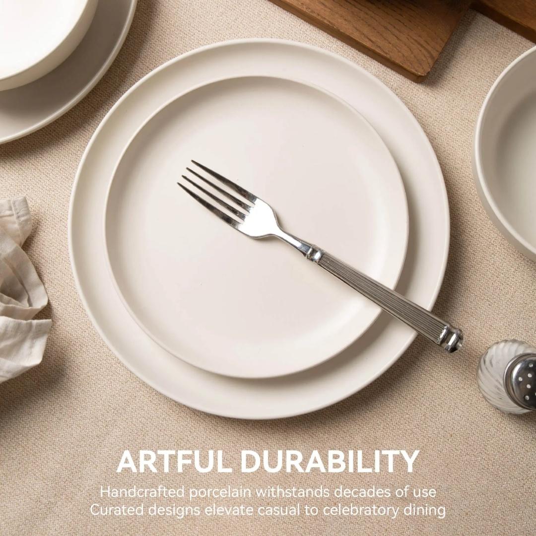 12-Piece Stoneware Dinnerware Sets With Mugs  Microwave  Dishwasher Safe  Non-Toxic Dinner Plates Bowls Set  Stackable Matte Glaze Kitchenware For 3