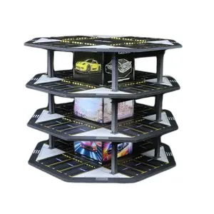 Diorama 1:64 Scale Car Garage Model LED Lighting City Parking Lot Scene Gift Octagonal Tower Building Diecast Car Display Case Storage Cabinet