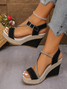 Women's Comfortable Open-Toe Wedge Sandals, Casual Strap Buckle Heeled Shoes, Fashionable Daily Wear, Suitable for Various Occasions, Elegant, Classy