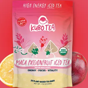 Kubo Tea Organic Maca Passion Fruit Tea - High Caffeine Blend (140mg) & Maca Root- 20 Plant-based Tea Bags
