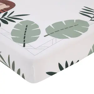 NoJo Jungle Paradise Mini & Mighty Green, Gray and White Lion, Sloth, and Leopard 100% Cotton Photo Op Fitted Crib Sheet