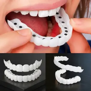 [3 Pairs] Cosmetic Smile Cover - Natural White Snap-In Veneers Perfect Fit for Dates& Parties Instant Confidence Photo-Ready Smile in 1 Min!