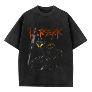 Berserk Washed Oversized T-Shirt, Vintage Anime Manga Graphic Tee, Dark Fantasy Guts Katana Streetwear For Men Women clothes