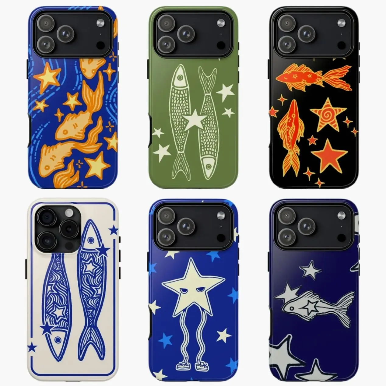 Magnetic Retro Ocean Marine Style Fish & Star Polycarbonate Phone Case - Lightweight, Crash-Proof Cover for iPhone 11,12,13,14,15,16,16 Plus,17 Smartphones, Handheld Cellphone Devices | Mobile Accessory, Smartphone, Casing