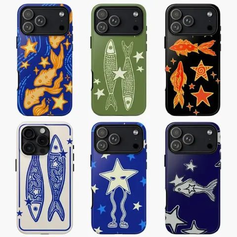 Magnetic Retro Ocean Marine Fish & Star Printed TPU-Polycarbonate Smartphone Case - Slim Fit, Lightweight, Protective, Crash-Proof, Shockproof Cover with Easy Grip for iPhone 11,12,13,14,15,16,16 Plus,17,18 Pro Max | Sohochic Mobile Accessory