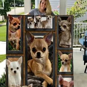1pc Chihuahua Dog Blanket, Cute Animal Dog Print Flannel Blanket, Soft And Warm Blanket for Nap Blanket, Sofa Couch Office Bed Camping Travel, Multipurpose Gift Blanket for All Seasons, Home Decor, Perfect for Nap, Office, Sofa, Couch, Bed, Camping