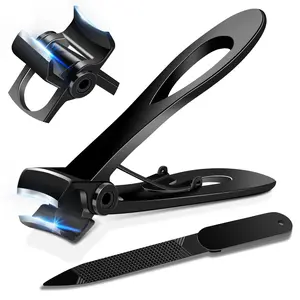 Nail Clippers with Teeth for Thick Nails, 16mm Wide Jaw Opening Heavy Duty Toenail Clippers with Sharp Curved Blades & Nail File, Stainless Steel Nail Cutter (Black)