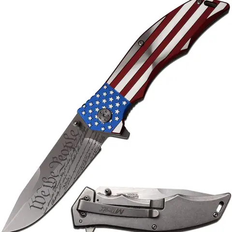 MTech USA Master Cutlery Patriotic Folding Pocket Knife MX-A849CL - 5" Closed, 3.75" 3mm Stainless Steel Blade, USA Flag Design, Frame Lock, Pocket-Ready Size, Portable Multipurpose Knives, Precision Camping Tool, Camping Fishing Tools, Outdoor Gear