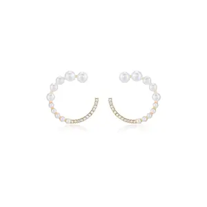 Ettika Chic Pearl And Crystal Open Circle Earrings 18kt Gold Plated Zinc Acrylic Pearl Glass 1.3"