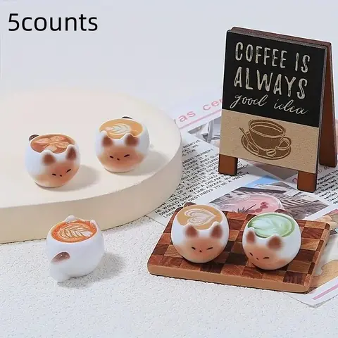 Cute Cat Design Coffee Cup Ornament, Coffee Art Cup Statue, DIY Micro Landscape Accessories, Colorful Cream Resin Food Toy Decoration, Cute Cartoon Figurine, Resin Figure, Kawaii Display Decor