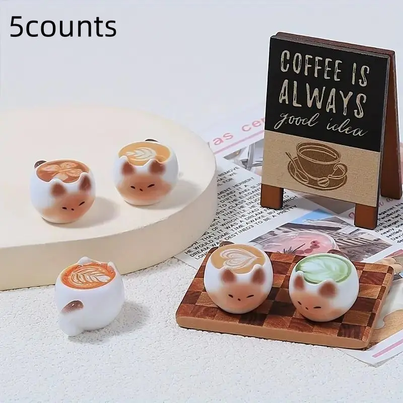 Cute Cat Design Coffee Cup Ornament, Coffee Art Cup Statue, DIY Micro Landscape Accessories, Colorful Cream Resin Food Toy Decoration, Cute Cartoon Figurine, Resin Figure, Kawaii Display Decor