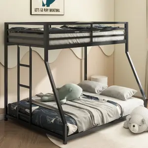 Twin Over Full Bunk Bed, Metal Bunkbeds Full Bottom Low Profile Removable Side Ladder Black