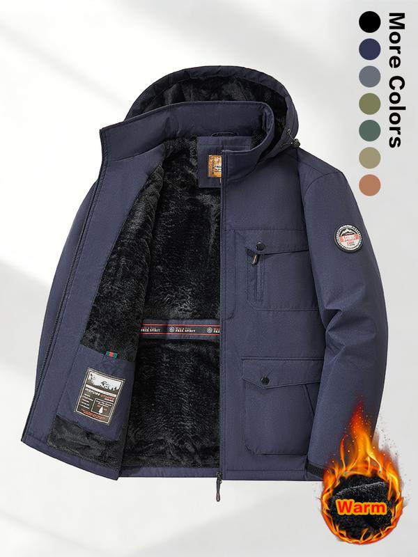 Men's Winter Sherpa Fleece Lined Hooded Jacket, Warm Windproof Multi-Pocket Work Coat, Suitable for Outdoor Activities and Casual Wear