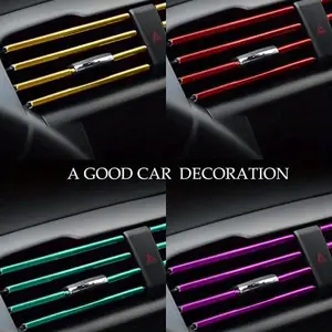 10pcs Colorful Shiny Car Trim Strips for Car Decoration Car Air Conditioner Vent Outlet Trim Strips U Shape Chrome PVC Car Accessory