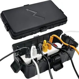 Hrensaw Small Weatherproof Electrical Connection Box(Inner 5.5 x 3 x 2.2inch),Outdoor Electrical Box,Waterproof Extension Cord Covers for Plug, Extension Cables, Holiday Lights,Black