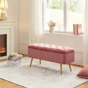 Yaheetech Modern Ottoman Footstool Bench with Storage Compartment, Upholstered Bedroom Benches Footrest Stool, Button-Tufted Table Bench