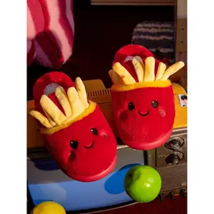 Cartoon Cute French Fries Slippers Unisex Fall Winter Comfort Indoor Outdoor Warm Couple Slippers, Cozy Home Footwear