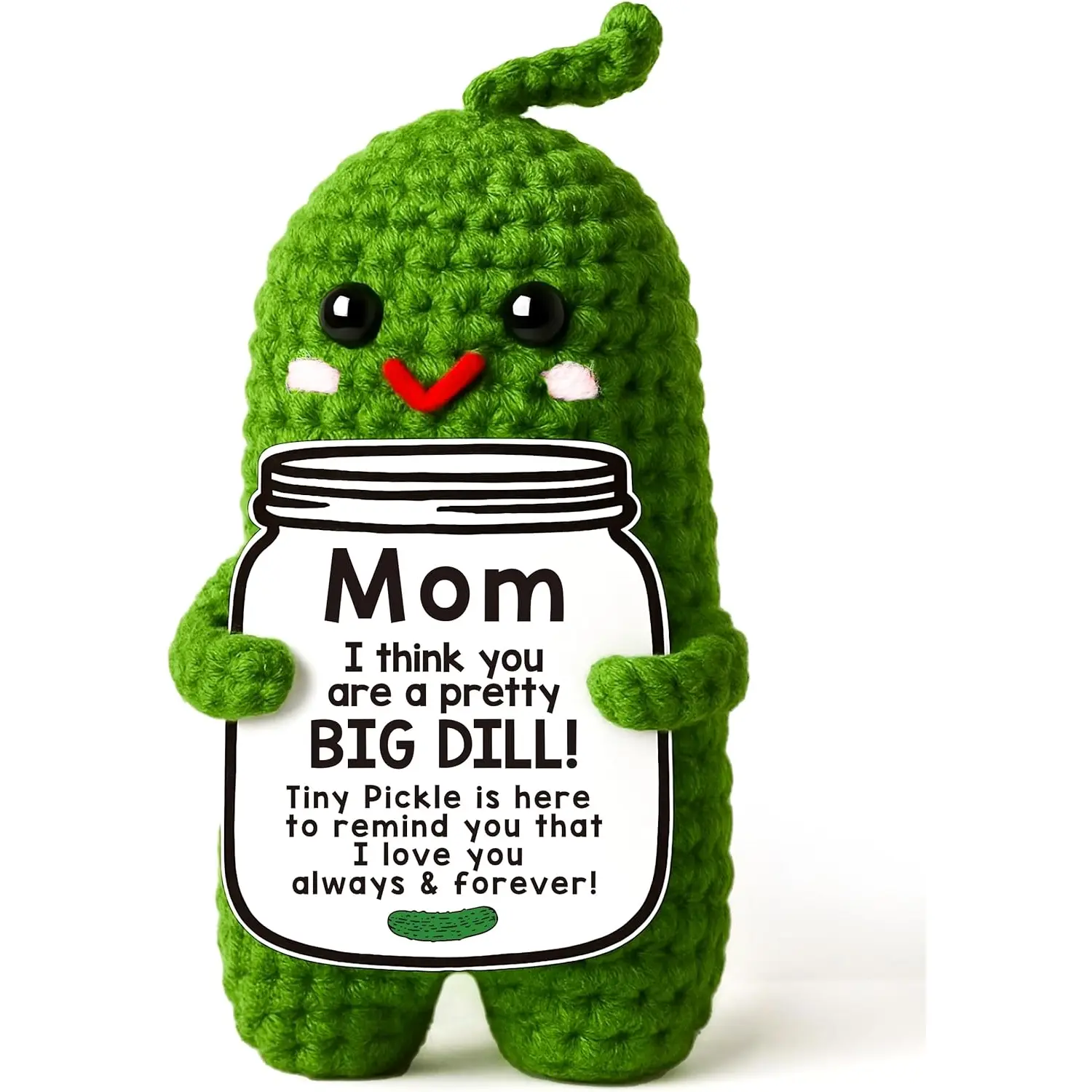 MAMAGIFTREE Mothers Day Birthday Gifts for Mom from Daughter Son, Handmade Crochet Pickle Plush “Big Dill” Gift for Mother in Law or Stepmom Mothers Day Keepsake, I Love You Mama Small Cute Decor