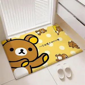 Sanrio Bear Rilakkuma Floor Mat Non-Slip Comfy Flannel Thickened Rug Indoor Door Mat Ultra Soft Absorbent Wear-Resistant Floor Mat for Living Room Hallway Entryway Front Door Porch Sturdy Non-Skid Home Decoration Mat for Indoor Daily Use