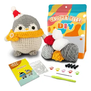 Beginner DIY Crochet Kit, Cute Christmas Penguin, Easy to Learn, Perfect for Doll Gifts, Stress Relief, Knitting Learning, Includes Video Tutorial