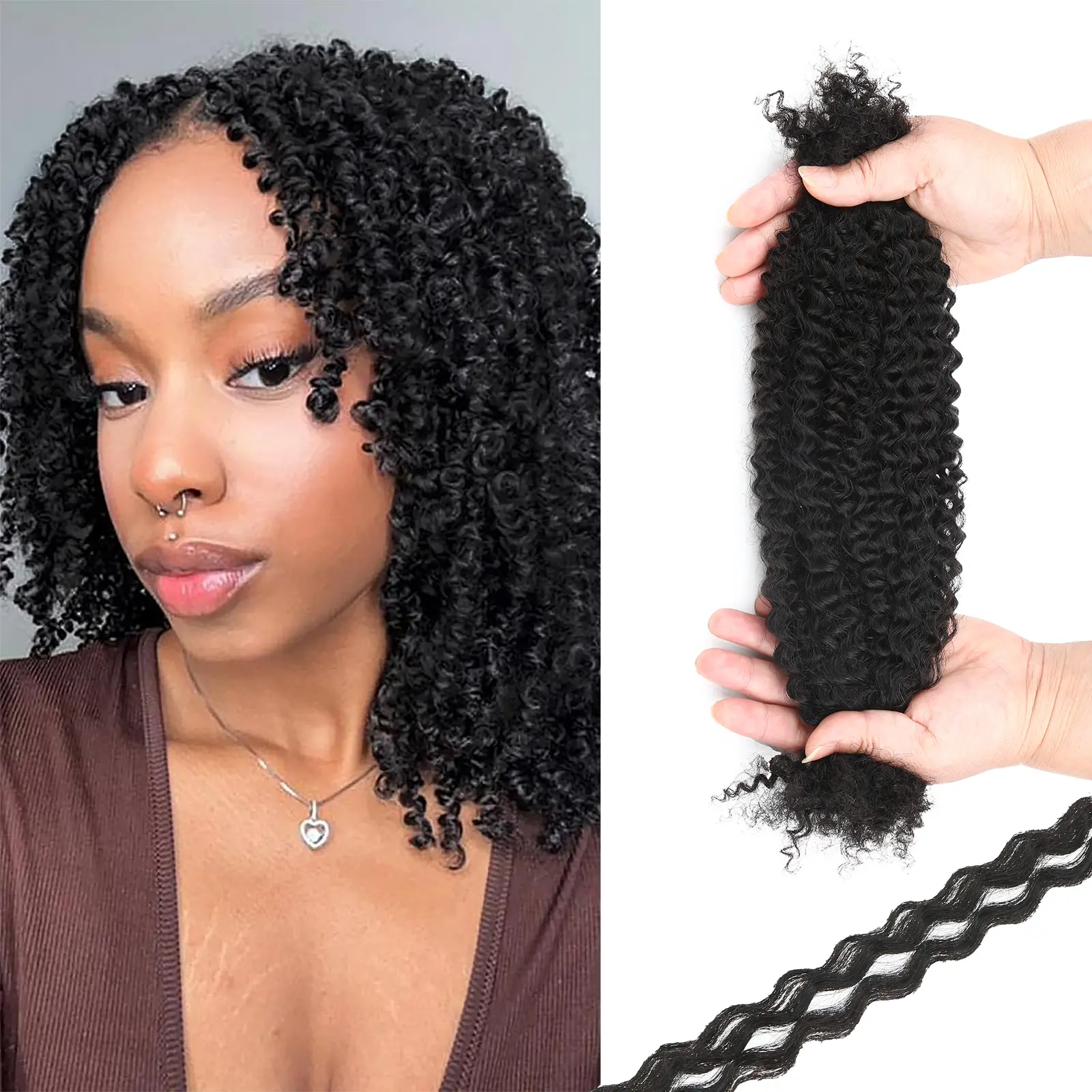 1B 16inch Afro Kinkys Bulk Human Hair for Dreadlocks Extensions Repair, 1 Pack 30g for Micro Locs Extensions
