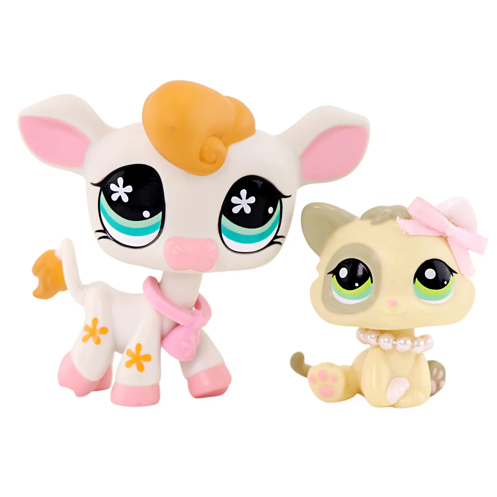 2 Pcs Cute Cartoon Pet Figurines Set, Mini Lamb & Siamese Cat Collectible Figures with Decorative Accessories, Big Eye Animal Toys for Pretend Play, Desktop Decor & Hobby Collection