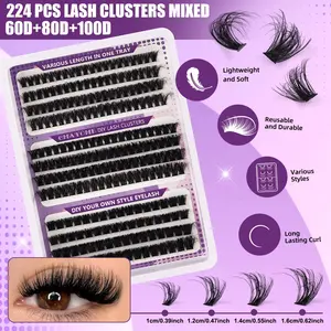 🎡 Festival Makeup DIY Sectional Lashes | 240/224 Clusters Natural Liner Kit | 30D-100D Voluminous Curled Faux Mink | Travel Size, Portable Beginner Tool for Women & Girls 💃✨