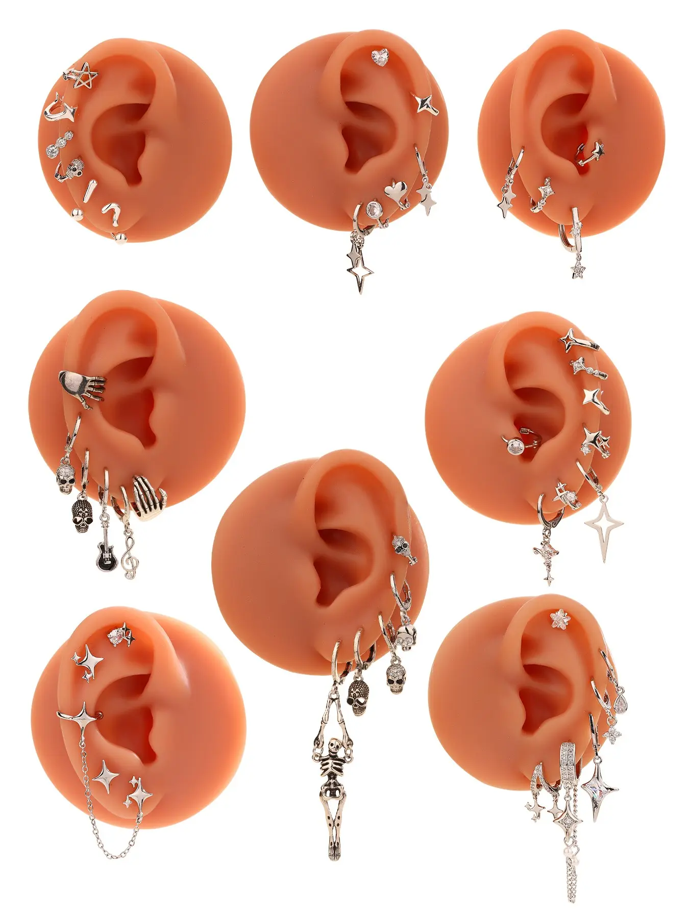 Punk Style Skull & Heart & Star Design Artificial Zircon Decor Heart Shaped Dangling Earrings, Fashionable Jewelry for Women, Trendy Fashionable Accessories, Trendy All-match & Exquisite Jewelry for Birthday Gift