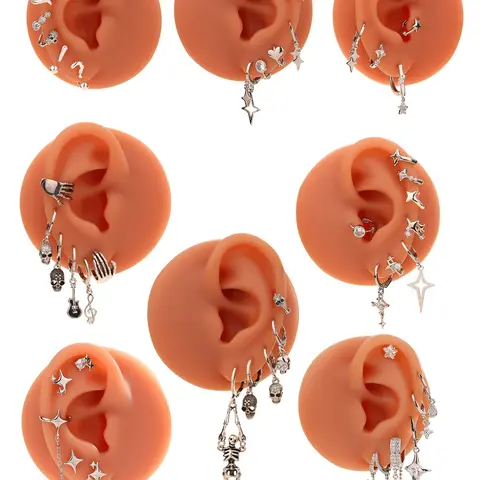 Punk Style Skull & Heart & Star Design Artificial Zircon Decor Heart Shaped Dangling Earrings, Fashion Dangle Earrings, Fashionable Jewelry for Women, Trendy Fashionable Accessories, Trendy All-match & Exquisite Jewelry for Birthday Gift