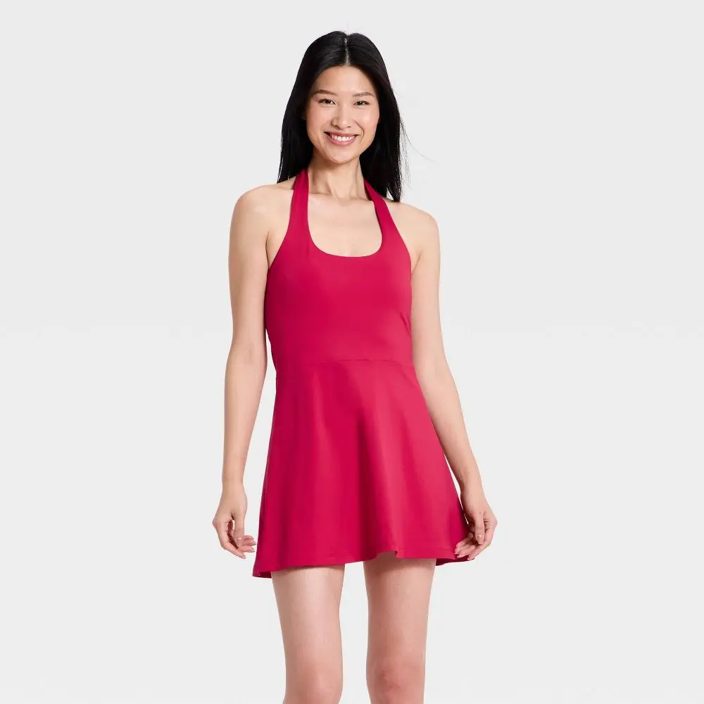 Women's Knit High Neck Halter Active Dress - All In Motion Red XL