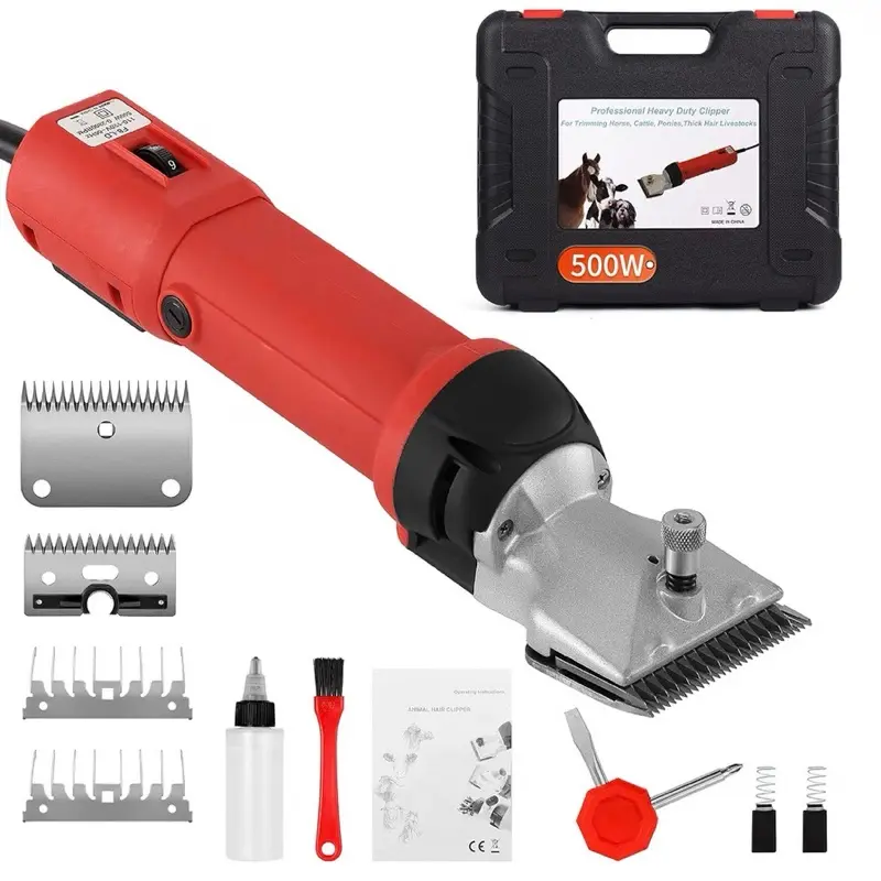 500W Heavy Duty Cordless Rechargeable Electric Grooming Clippers for Thick-Coat Large Dogs, Livestock, 6 Speeds, 2 Detachable Shearing Blades & Detachable Bits