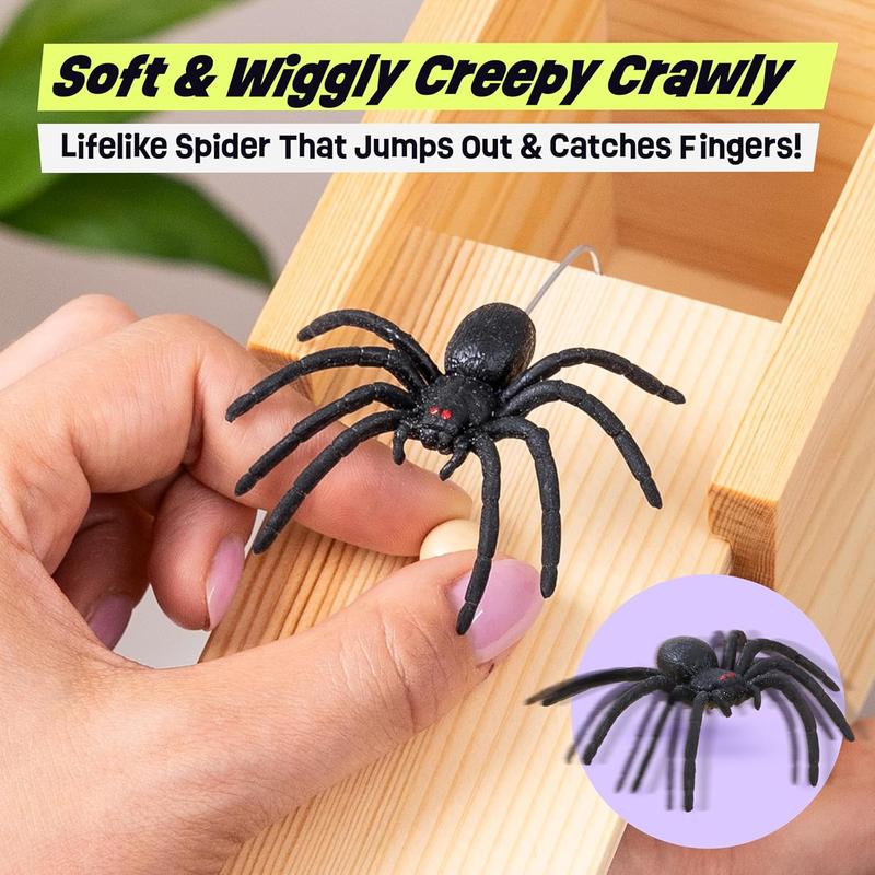 Mini Spider Prank Box - Surprise Wooden Gag Gift, Perfect for Birthday, Halloween & Birthday Pranks, April Fools Day, Harmless Joke with Rubber Spider, Startling & Reusable Prank Kit