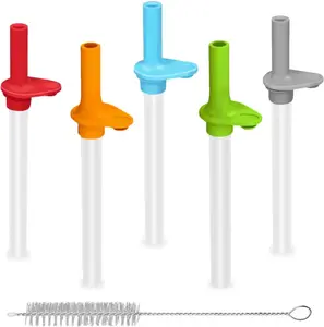 Replacement Straws for Zak Designs 15OZ Water Bottle,Transparent and  Grade  Straws with Cleaning Brush, Pack of 5