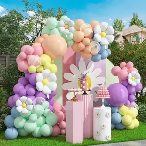 Groovy Daisy Flower Balloons - 114 Pcs Pastel Rainbow Balloon Arch Garland Kit - Clear Bubble & Bobo Balloons - Perfect for Birthday, Baby Showers, Weddings & Party Decoration