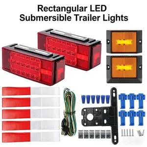 Rectangular LED Submersible Trailer Lights Kit Stud Mount Stop Turn Tail Lamp Left Right Pair for Boat Trailer RV Truck Waterproof