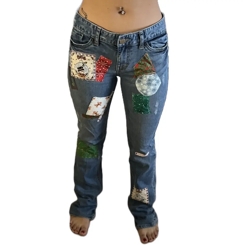 Upcycled holiday jeans women’s size 4 L One of a kind, handmade Womenswear Fashion Bottoms