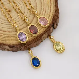 VEVE Twelve Birthstone Necklace For Women 12 Colors Zircon Pendant 316 Ornaments Women's Necklace