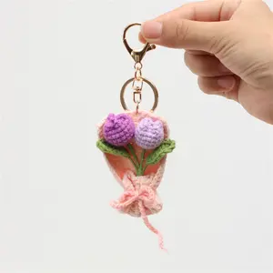 Hand-Woven Mini Tulip Bouquet Keychain — A Perfect Backpack or Home Decoration, A Warm and Soft Little Gift