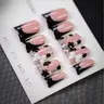 10pcs Y2K Style Kawaii Nails White Bow Short Duck Nails, Handmade Black Edged French Tips Press-On Nails With Bow, Rhinestone Accents, Press On Nails Design, For Daily, School, Or Office, Great Gift For Women And Girls