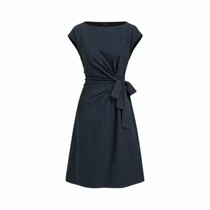 Cider Women's Casual Boat Neck Stripe Knotted Ruched Midi Dress