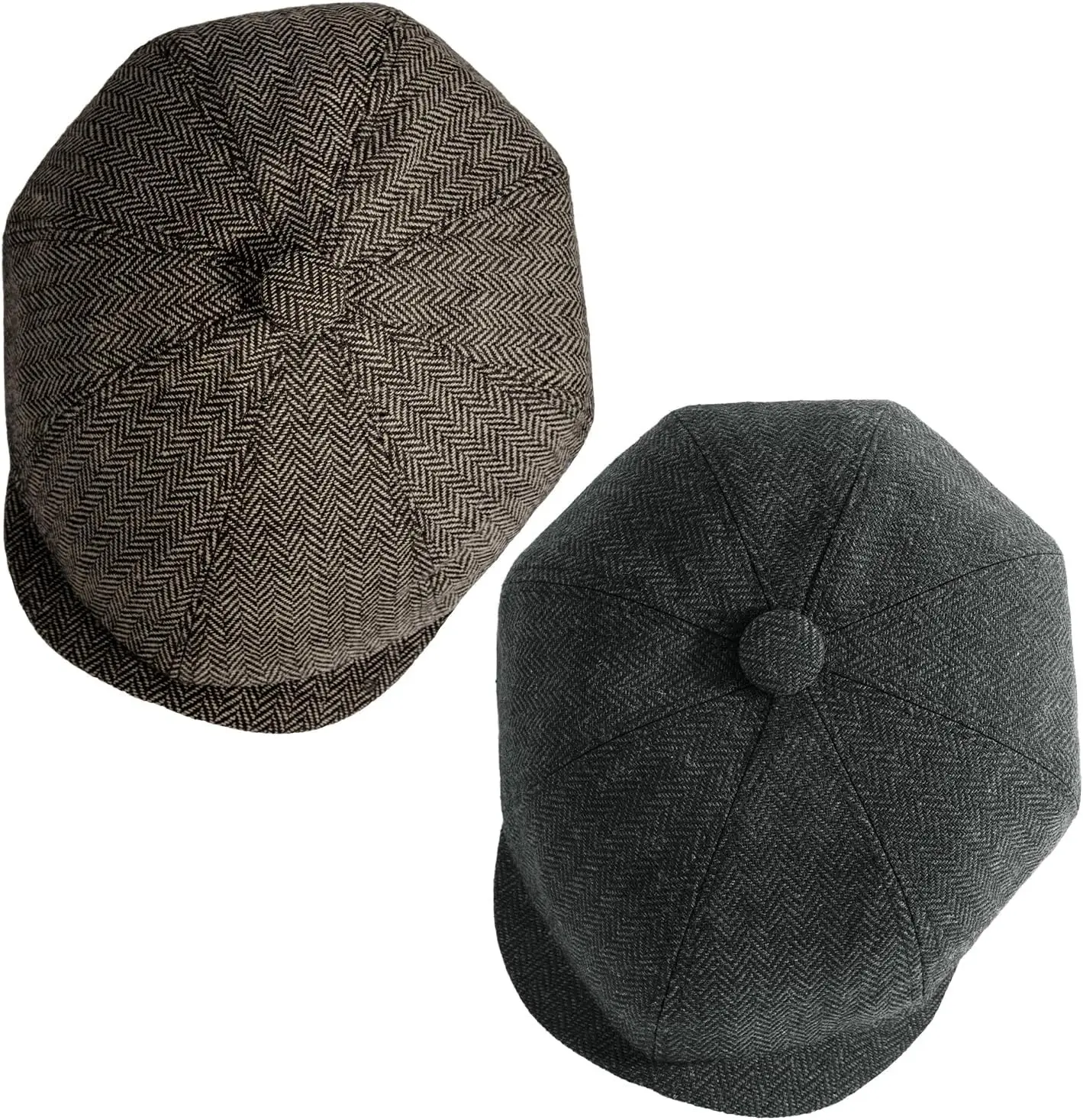 2 Pieces Newsboy Cap for Men | Herringbone Flat Caps, Elastic Irish Newsies Hat, Classic 8 Panel, Wool Blend Tweed, Cabbies Driving Hats, Outdoor Daily(Gift)
