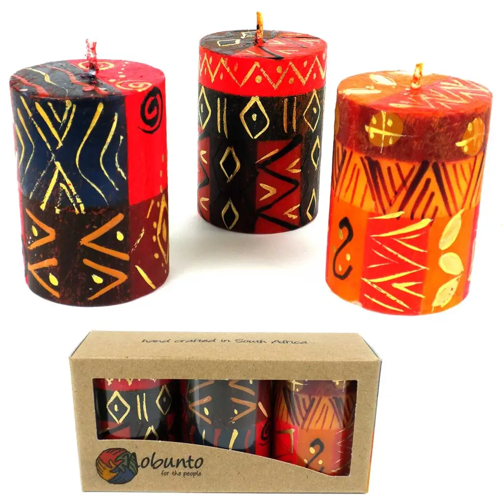 3 Piece Boxed Hand-Painted Candles - Bongazi Design, Decorative Candle Set for Home Decor