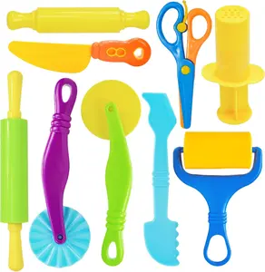 Dough Tool Set, 9 Pcs Dough Tools Sets for Kids Ages 4-8, Dough Accessories Includes Cutters Roller, Rolling Pins, Safety Scissors, Plastic Knife, Plastic Rollers