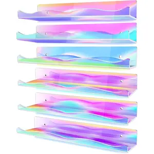 6 Packs Iridescent Clear  Floating Shelves,  15.7 Inch Large Set up for  Pop Display Case Picture Ledge Shelf,  Floating Wall Bookshelf Organizer for  Room Bathroom