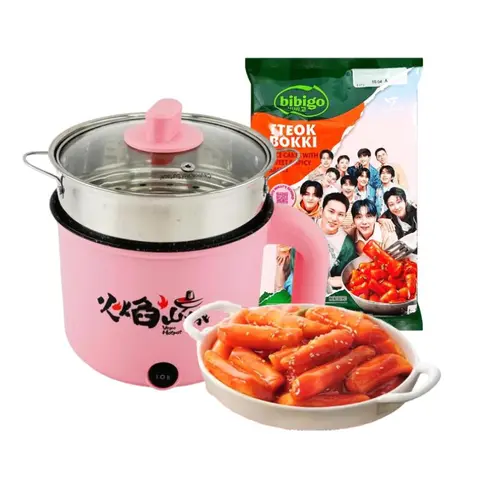 Korean Instant Tteokbokki Rice Cake Sweet & Spicy 280g & VEGAS Hot Pot Easy to Clean Nonstick Removable Inner Pot Random Color - Food