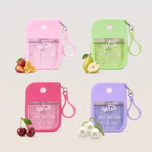 【NEW!】Wish Moisturizing Hand Sanitizer Spray 4-Pack | Dopamine Color Clip-On Keychain Set, Fruity Scented Hydrating Pocket Mist – Wish-Care(1.2 fl oz*4)	