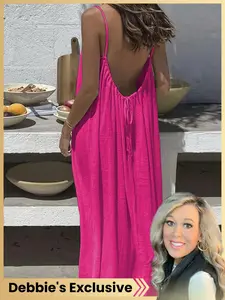 Women's Backless Loose Long Dress, Vacation Style Sleeveless Top, Debbie's Exclusive Design, Perfect for Casual Wear