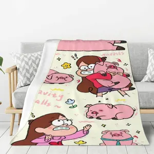 Gravity Falls Throw Blanket , All-Season Cozy Blanket with Anime Characters, Machine Washable Polyester, Perfect for Bed, Sofa, Office, Travel - Ideal Gift, Travel Comfort|Playful Design|Soft Texture 682