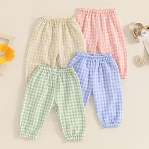 Toddler Baby Girl Boy Pants Plaid Elastic Jogger Gingham Lantern Long Pants Summer Fall Harem Pants
